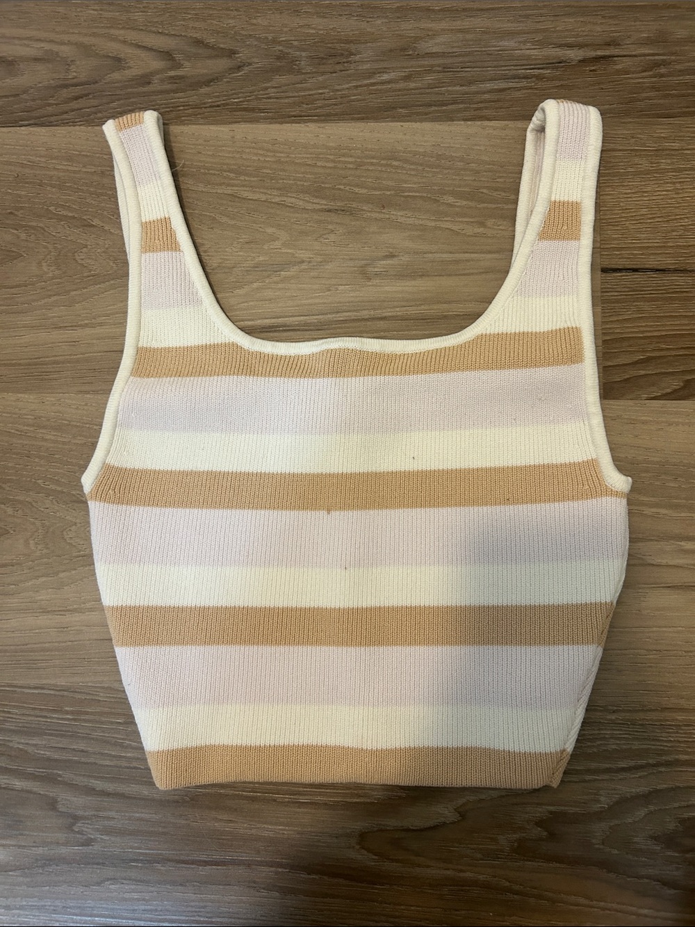 Babaton Striped Ribbed Crop Tank in Cream and Tan